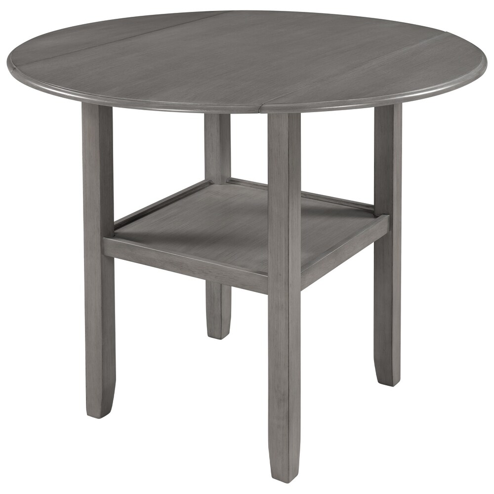 Round Counter Height Kitchen Dining Table with Drop Leaf and One Shelf