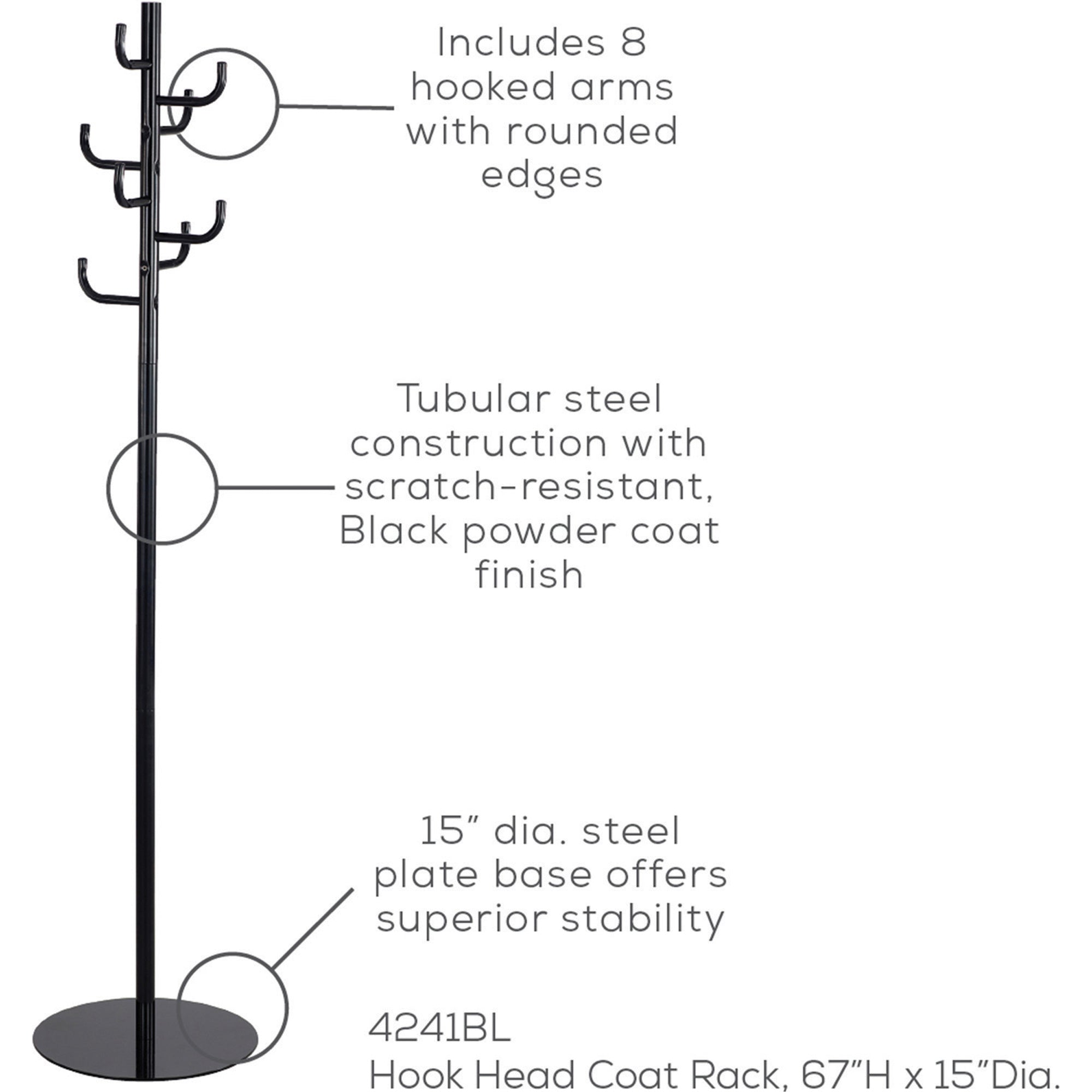 Safco， SAF4241BL， Hook Head Coat Rack， 1 Each， Black