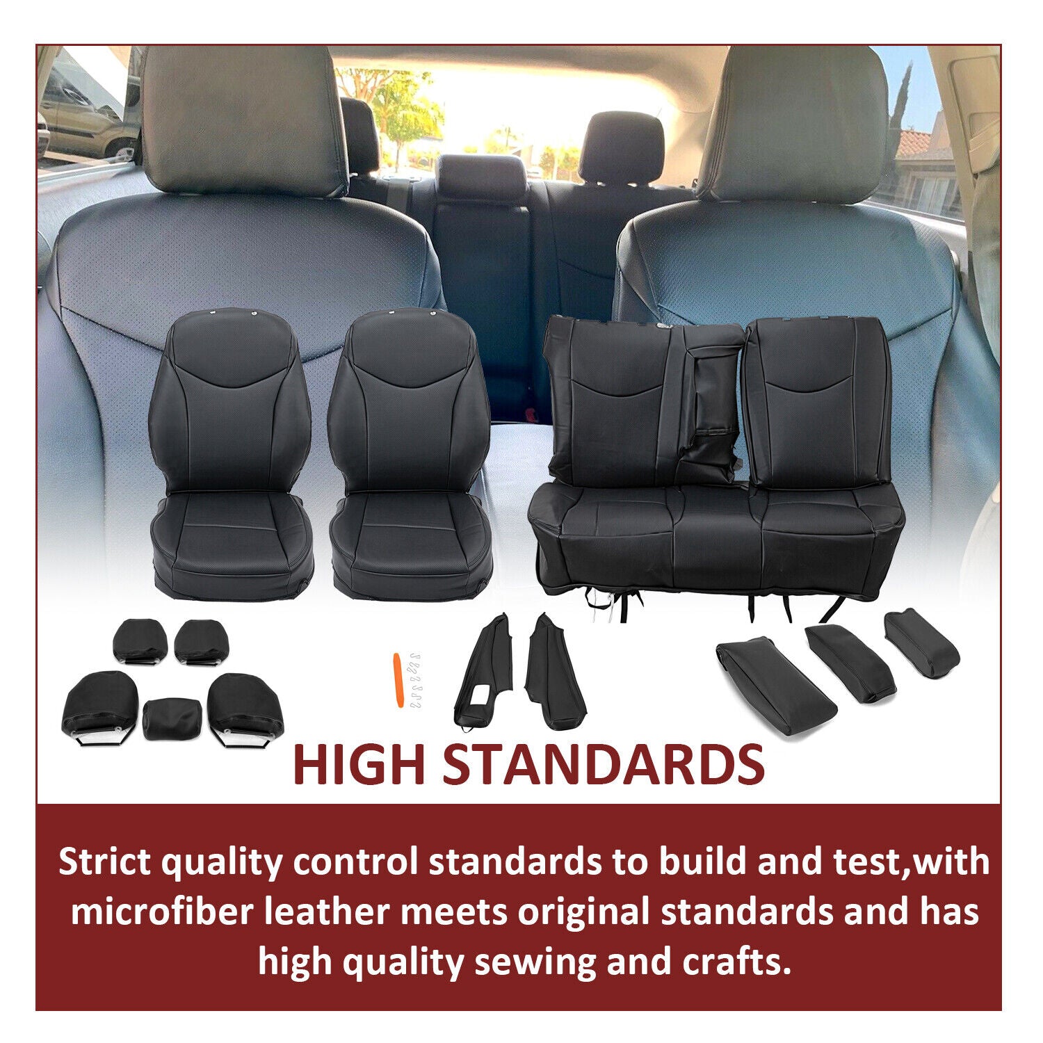 KOJEM Synthetic Leather Seat Covers for 2010-2015 2011 2012 2013 2014 Toyota Prius， Black Front and Rear