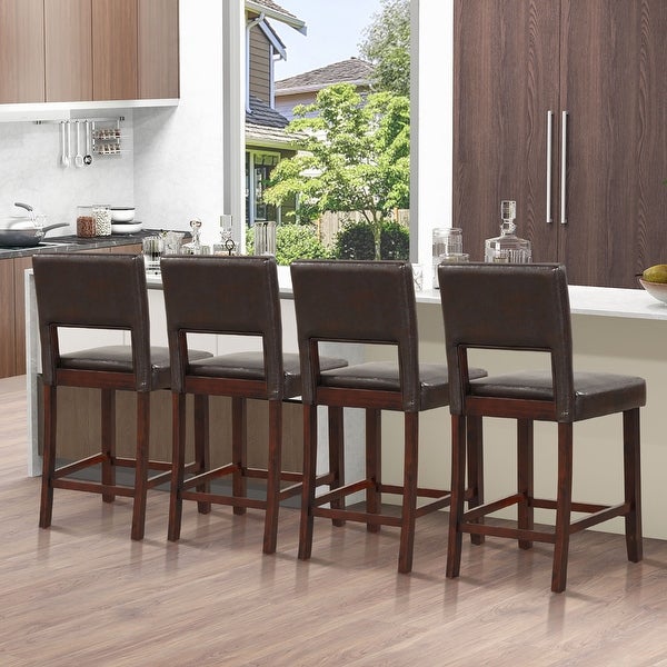 Gymax 4-Piece Linen Fabric/PVC Leather Counter Height Bar Stool Set w/