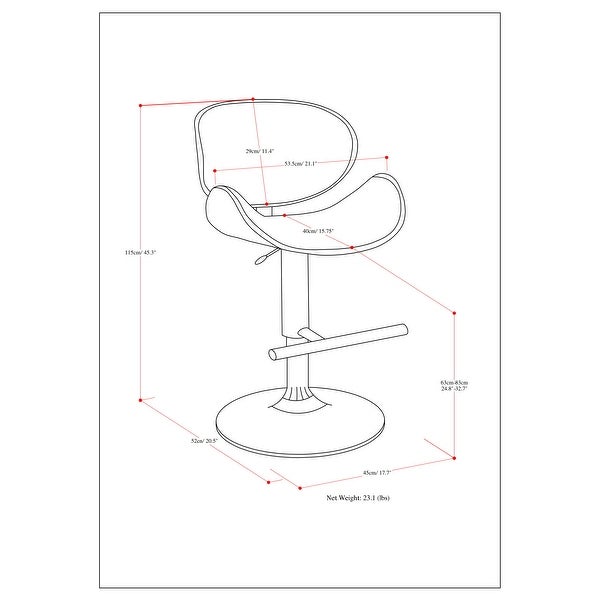 WYNDENHALL Avondale Mid Century Modern Bentwood Adjustable Height Gas Lift Bar Stool - 20.9 W x 20.5 D x 45.3 H