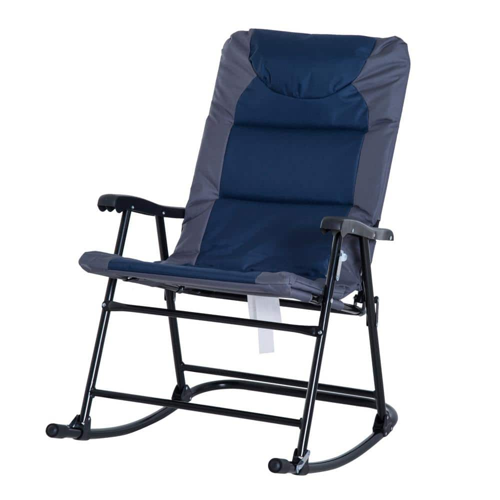 Outsunny 3-Piece Metal Patio Conversation Set with Side Table, Blue/Grey Padded Cushions, and Portable Design 84B-200