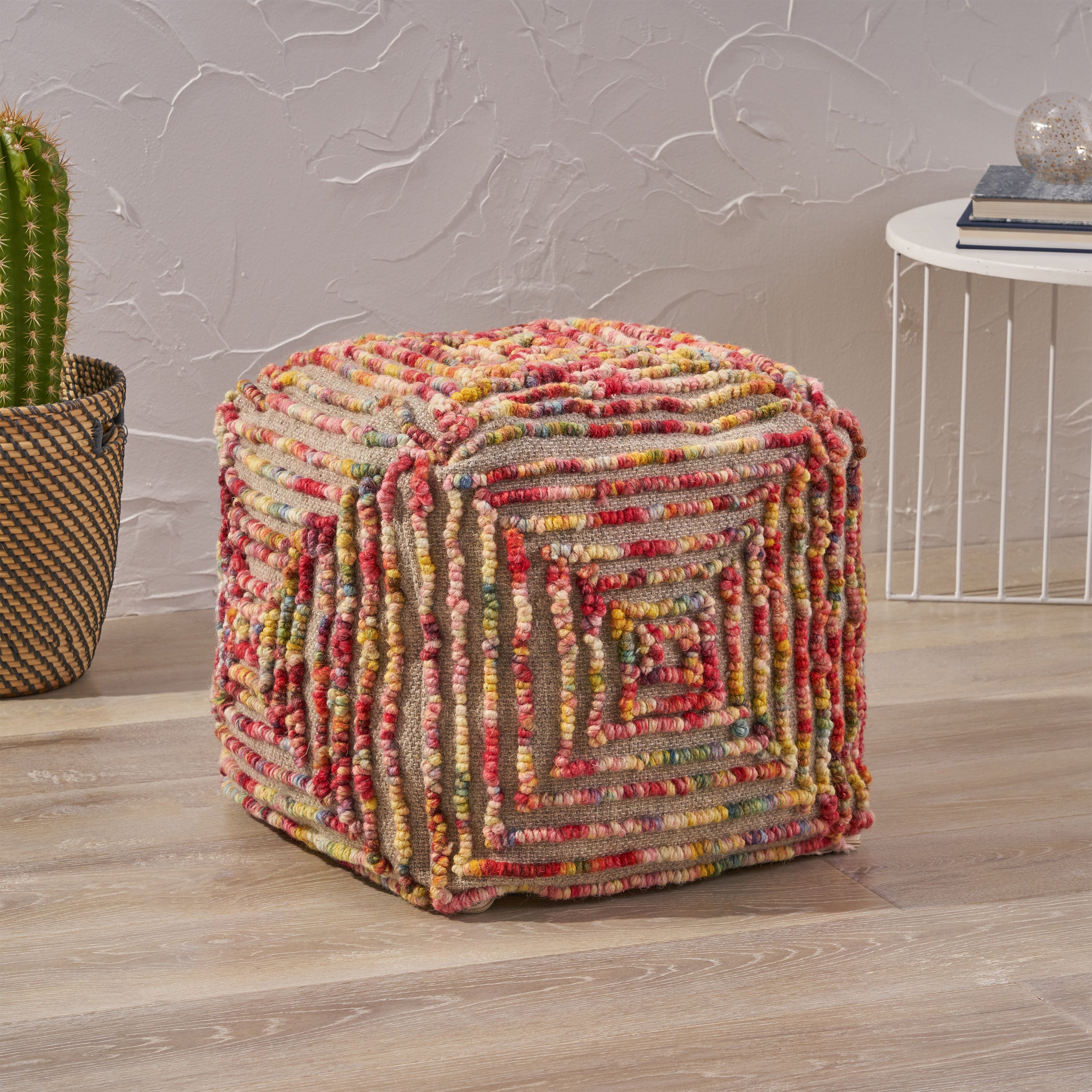 Jaylee Boho Wool Ottoman Pouf