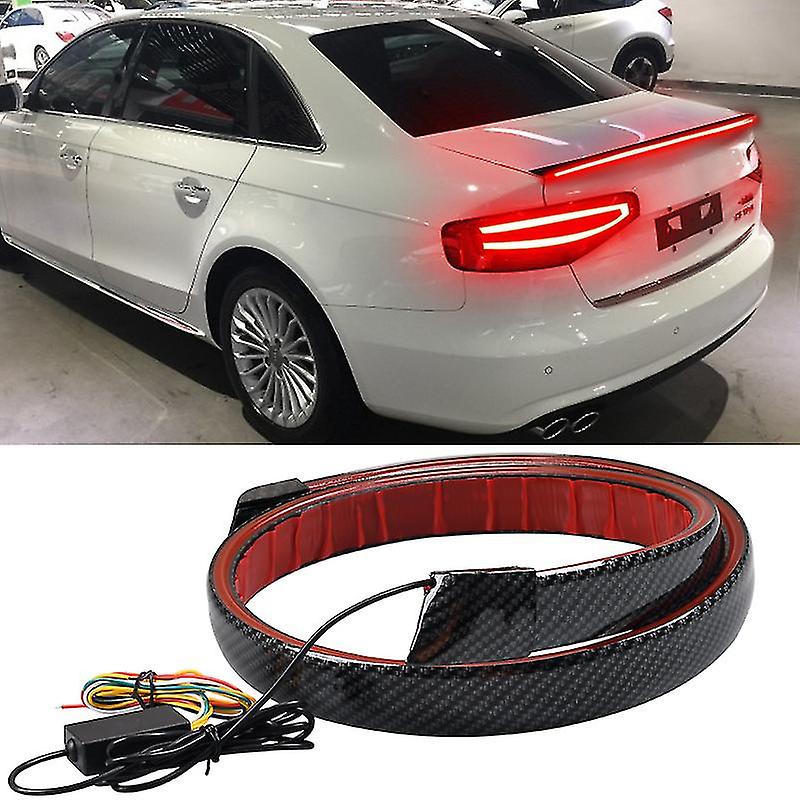 130cm Car Trunk Tail Brake Lights Carbon Fiber 12v Led High Rear Additional Stop Light Multifunction Turn Signal Running Lamp