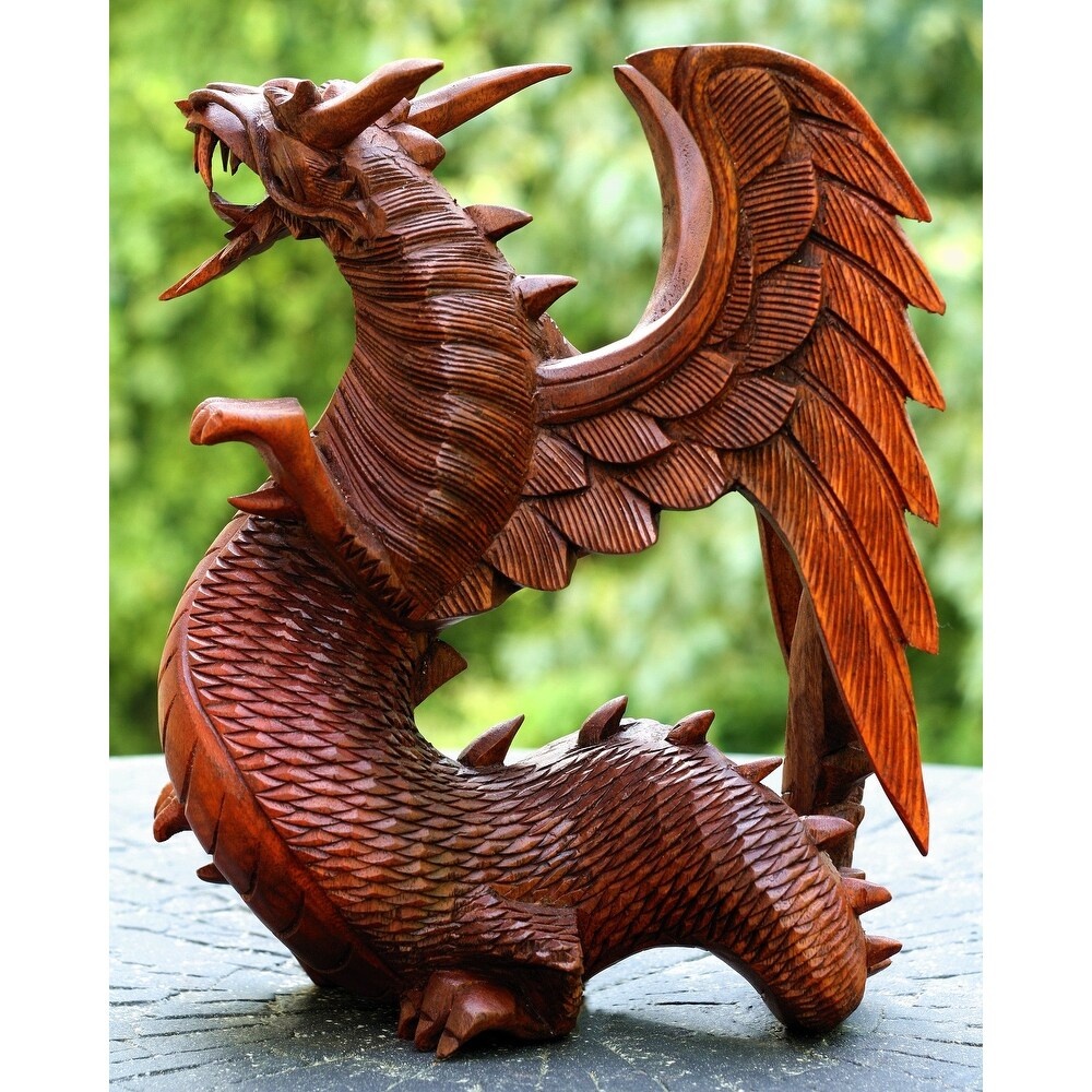 Wooden Dragon Handmade Sculpture Statue Handcrafted Gift Art Decorative Home Decor Figurine Accent Decoration Artwork Hand