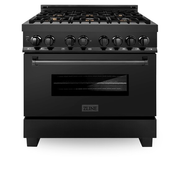 ZLINE Dual Fuel Range in Black Stainless Steel with Brass Burners