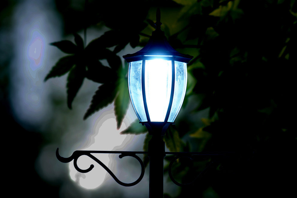 Sun Ray Crestmont Single Head Solar Lamp Post and Planter With Hanger  Black   Traditional   Post Lights   by Sun Ray  Houzz