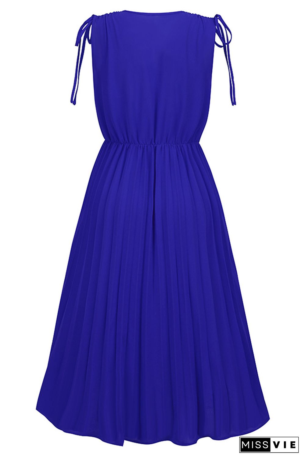 V Neck High Waist Ruched Neck Pleated Midi Dress