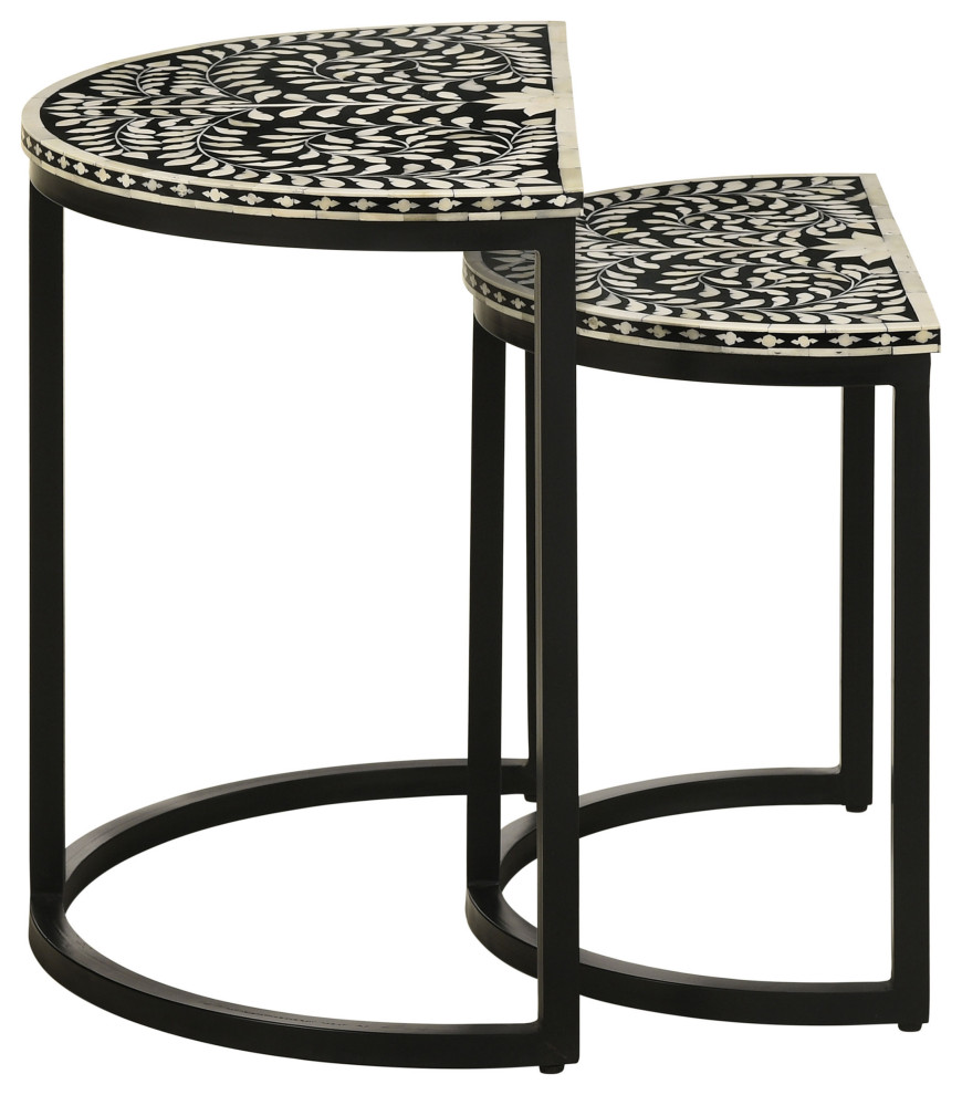 Zakiya 2 piece Demilune Nesting Table Black and White   Modern   Coffee Table Sets   by Modon  Houzz