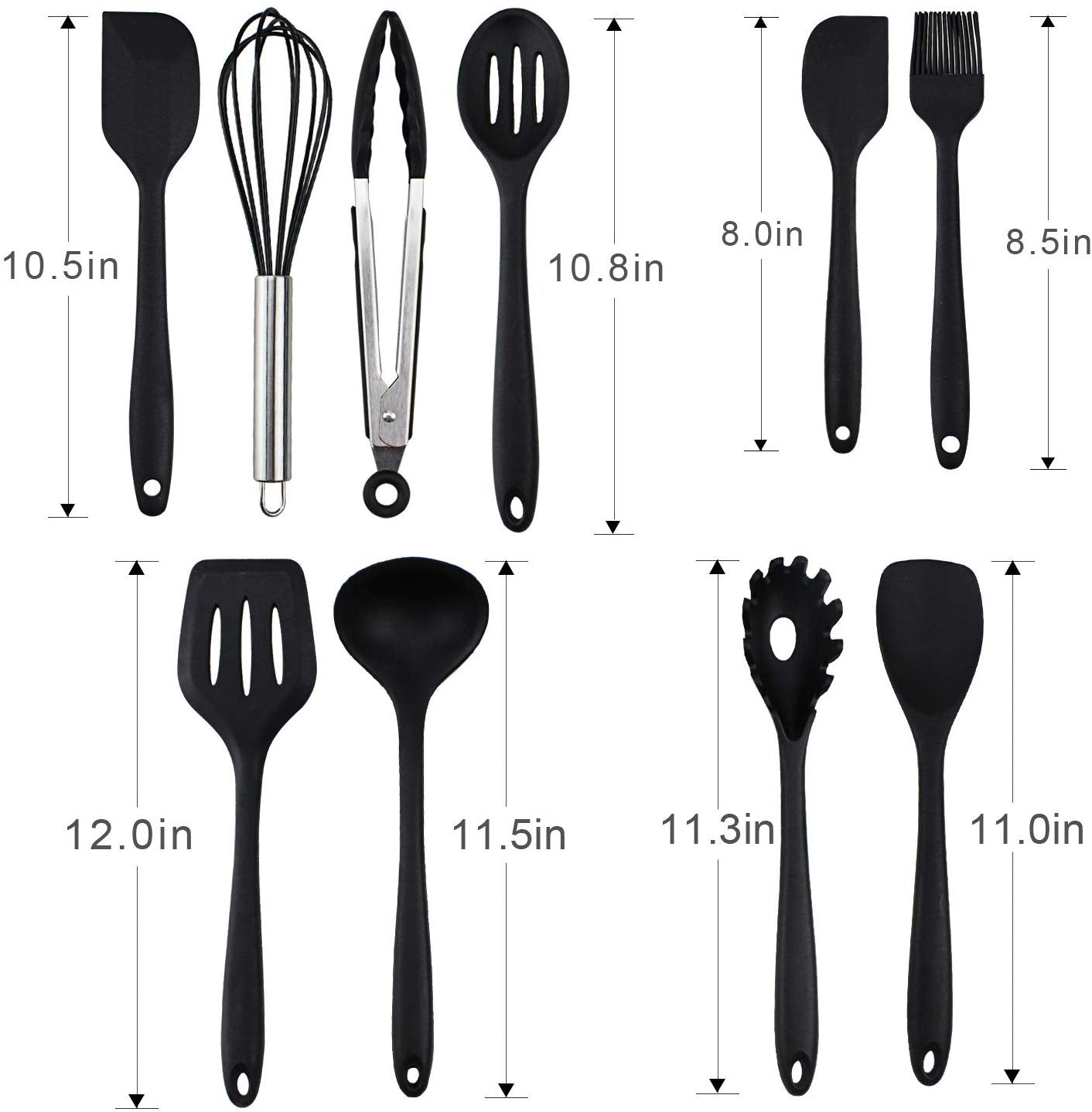 Coolmade Kitchen Utensils Silicone Heat Resistant Kitchen Cooking Utensil Non-Stick Kitchen Utensil Set 10 Piece Cooking Set Non-Stick Kitchen Tools Turner, Whisk, Spoon, Brush, spatula, Pasta Fork