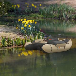 Costway Multi-Color Inflatable Fishing Float Tube with Pump and Storage Pockets and Fish Ruler Beige OP70503BE