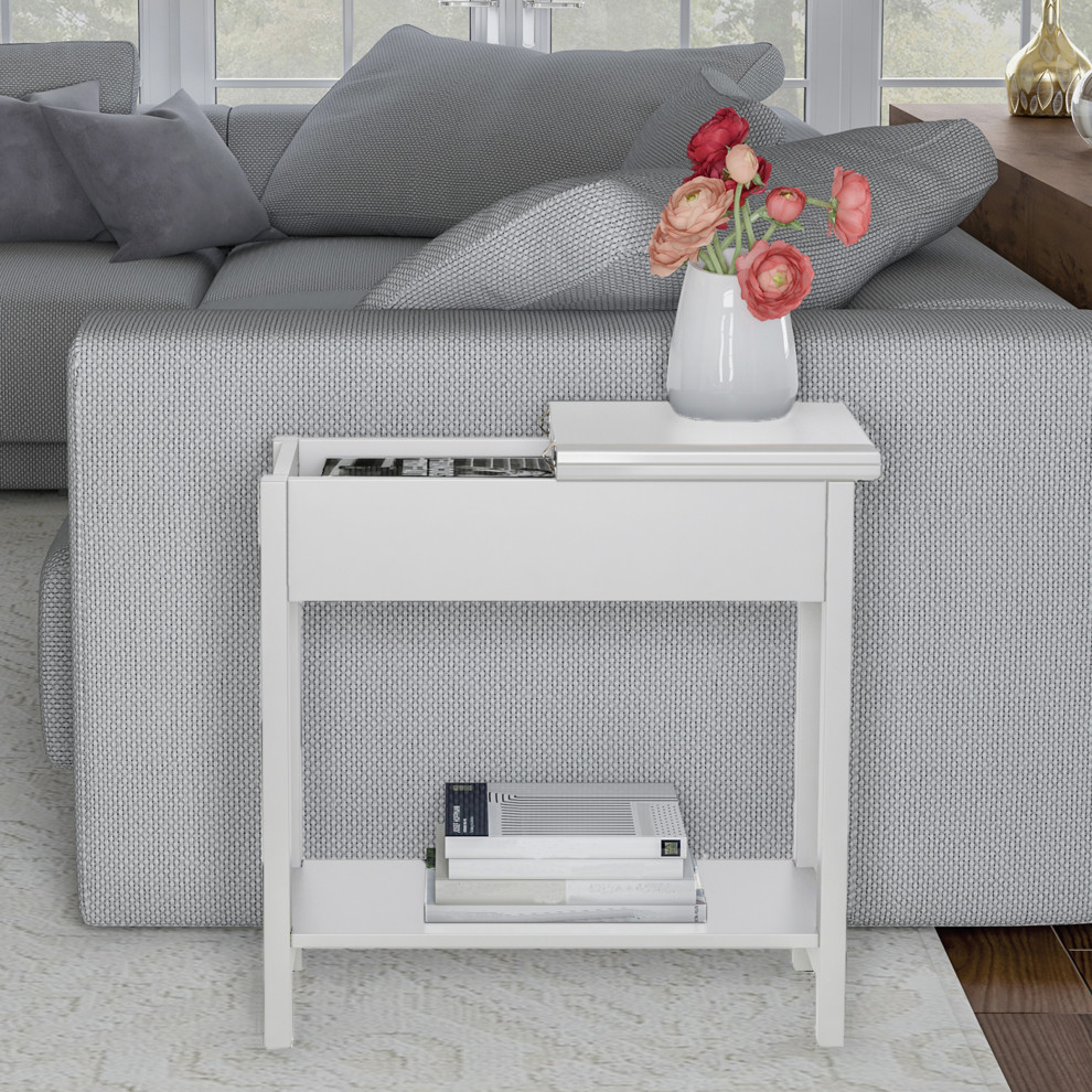 Flip Top End Table Slim Side Console With Storage Compartment and Lower Shelf   Transitional   Side Tables And End Tables   by Trademark Global  Houzz