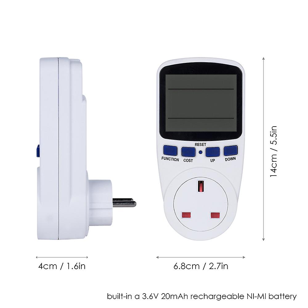 Lcd Display Electricity Usage Power Meter Socket Energy Watt Volt Amps Wattage Kwh Consumption Analyzer Monitor Outlet-- Ac230v~250v