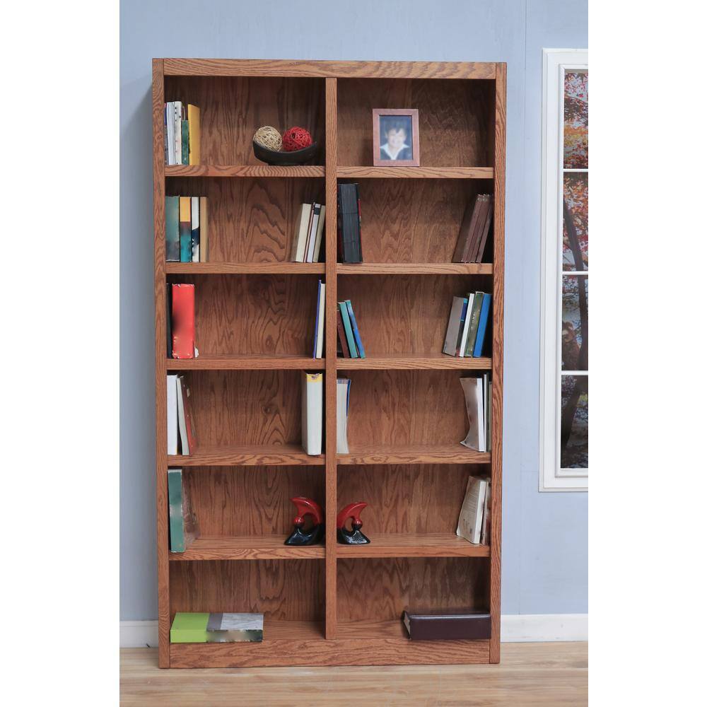 Concepts In Wood 84 in. Dry Oak Wood 12-shelf Standard Bookcase with Adjustable Shelves MI4884-D