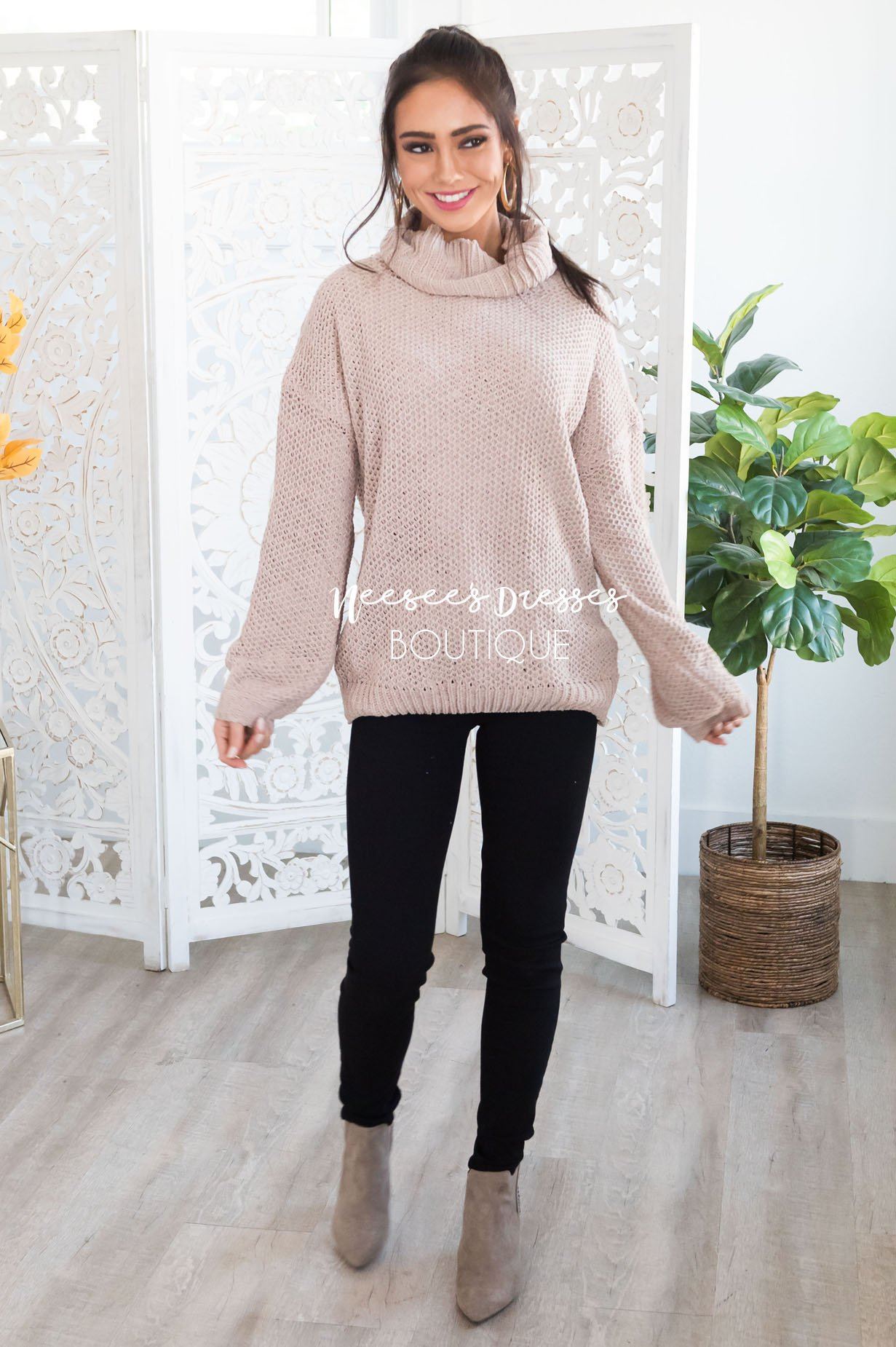 On The Hunt Modest Waffle Knit Sweater