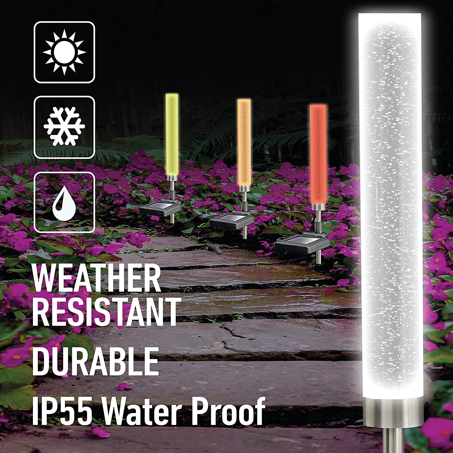 Bell+Howell Solar Outdoor Lights Solar Color Changing Lights  Glimmer Stick 2 Pack