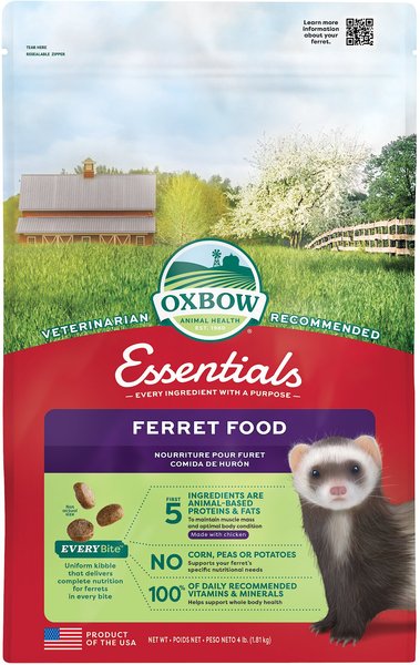 Oxbow Animal Healthy Essentials Natural Pellets Ferret Food， 4-lb bag