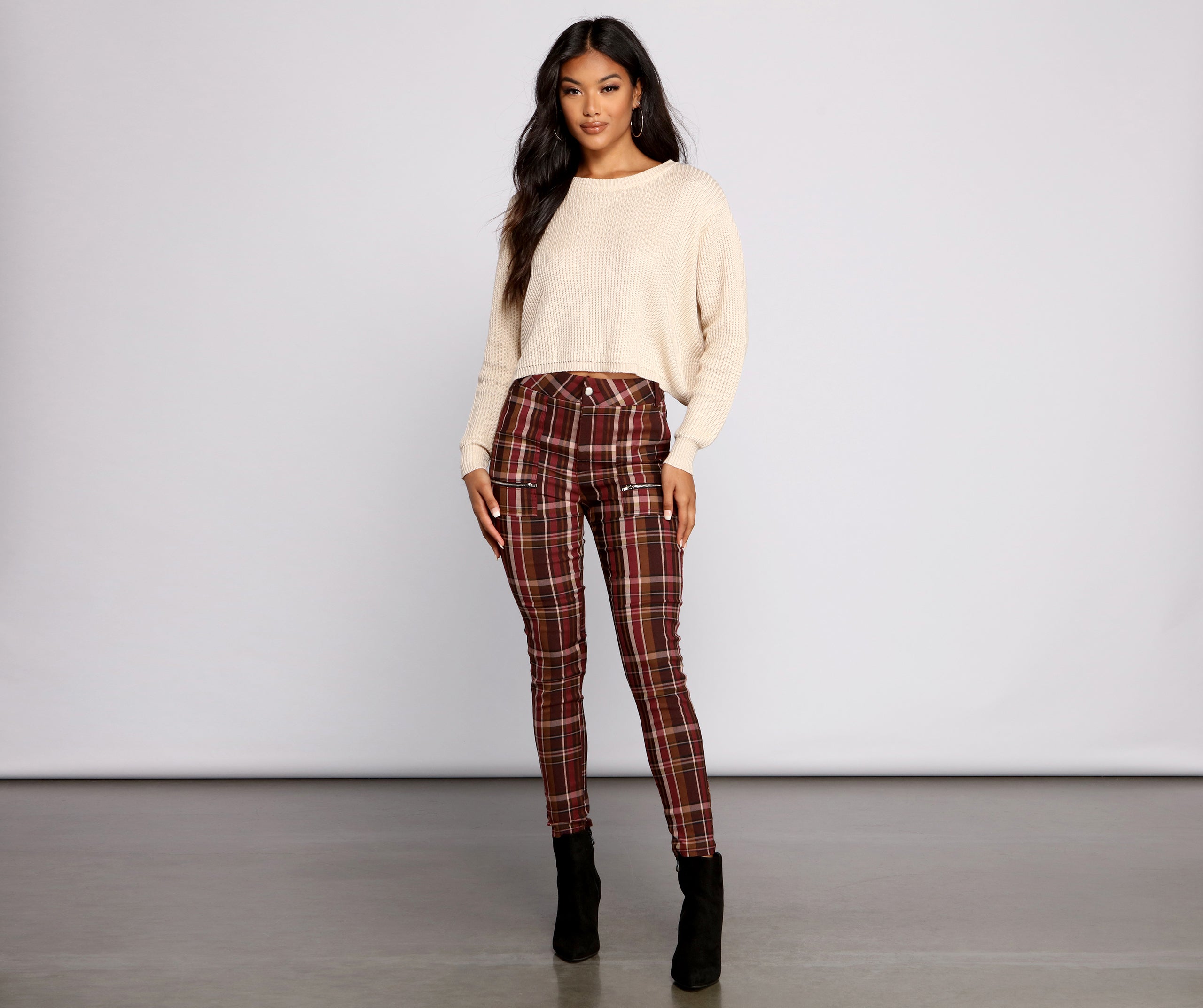 Preppy and Poised Plaid Skinny Pants