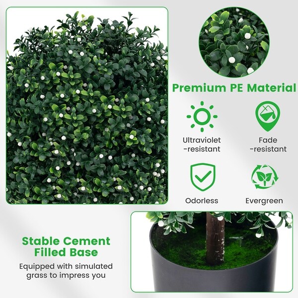 Gymax 2 PCS Artificial Boxwood Topiary Ball Tree w/UV Rated Leaves 343