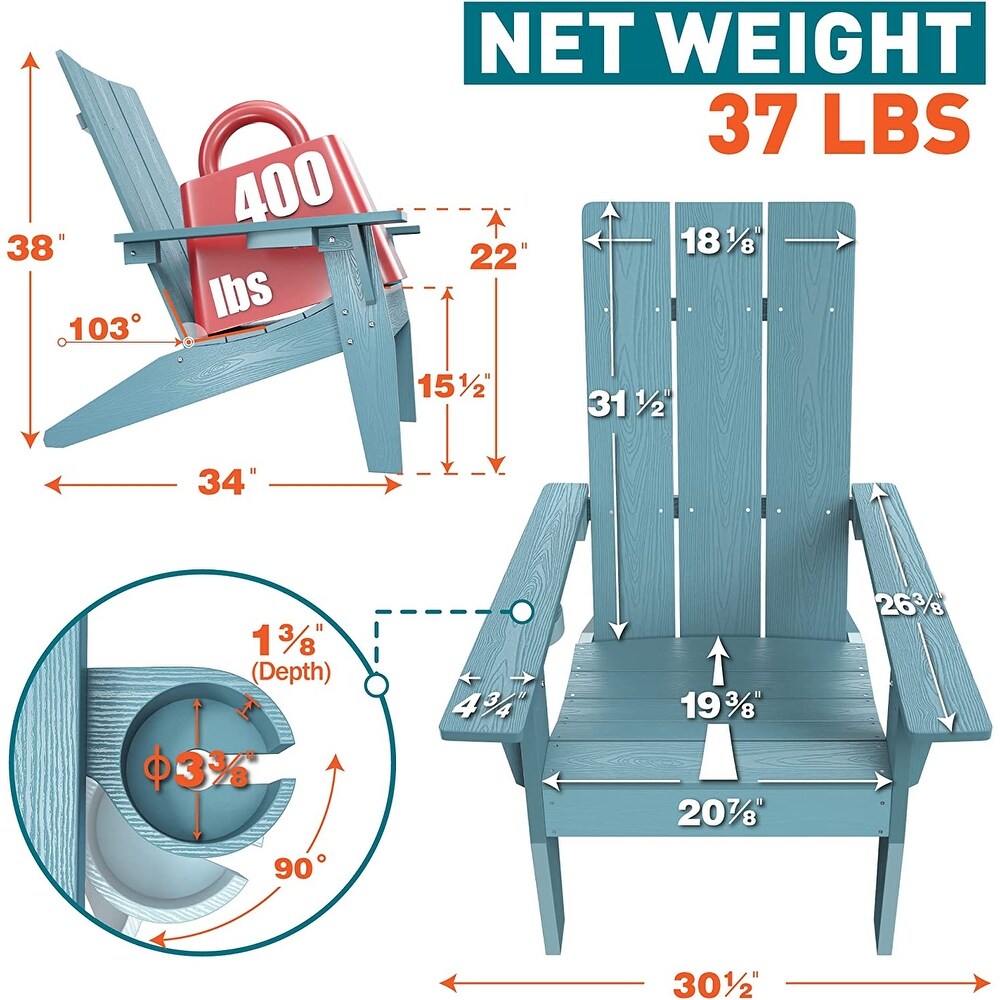 WINSOON  Weather HIPS Outdoor Adirondack Chair with Cup Holder