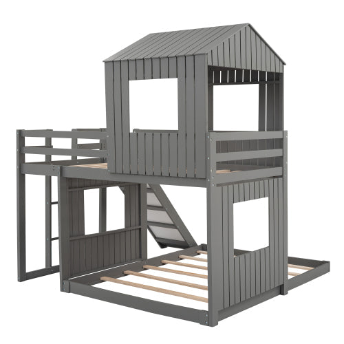 Churanty Pine Wood Bunk Bed Security, Twin-over-full, Gray