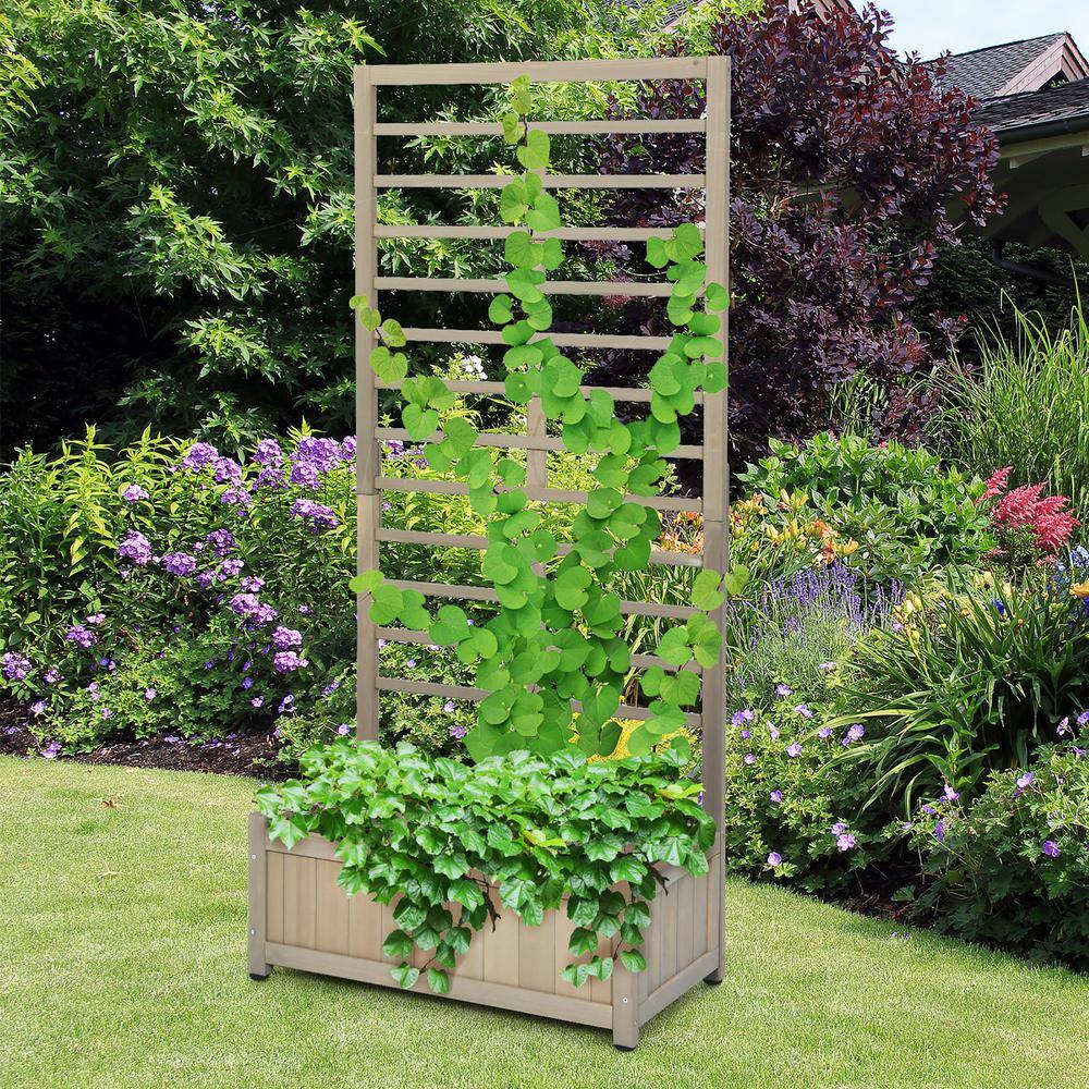 Costway 68 in. Grey Wood Planter Box with Trellis Raised Garden Bed for Climbing Plant (2-Piece) 2*GT3638