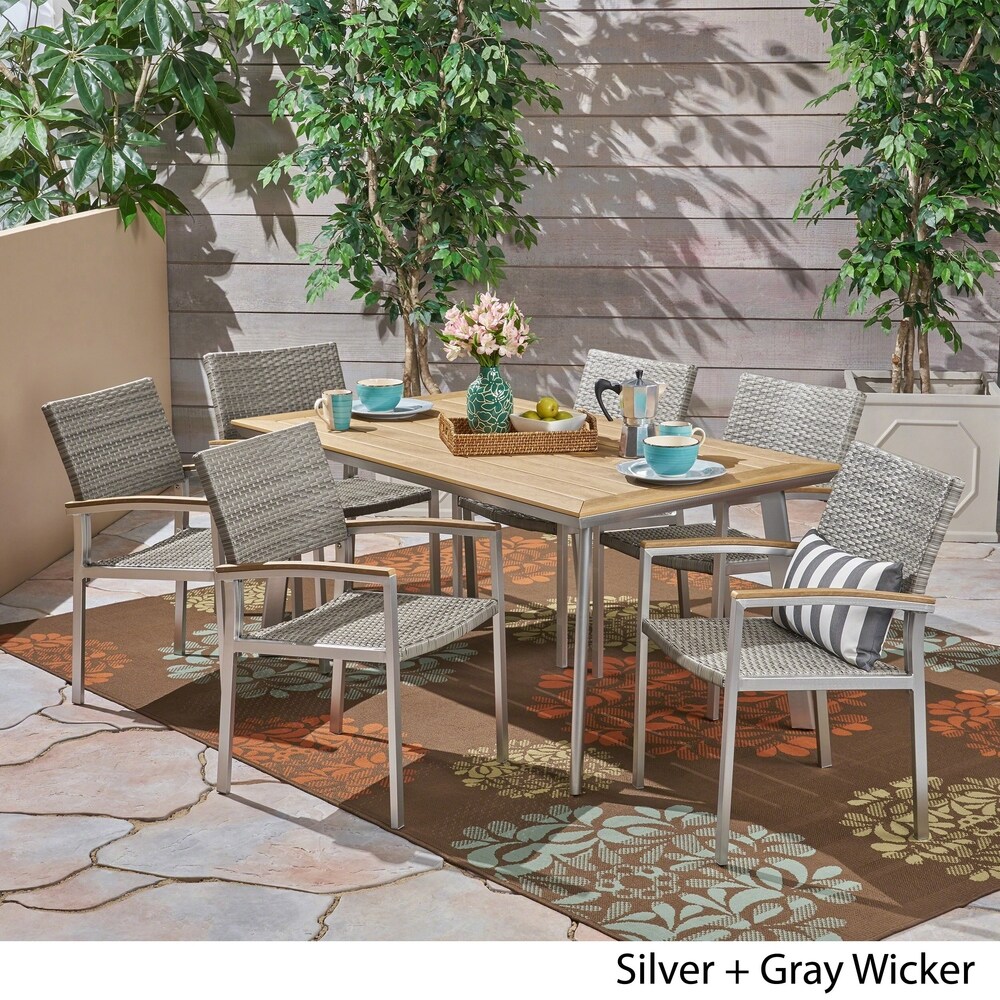 Waldrof Outdoor 7 Piece Dining Set with Wood Top by Christopher Knight Home