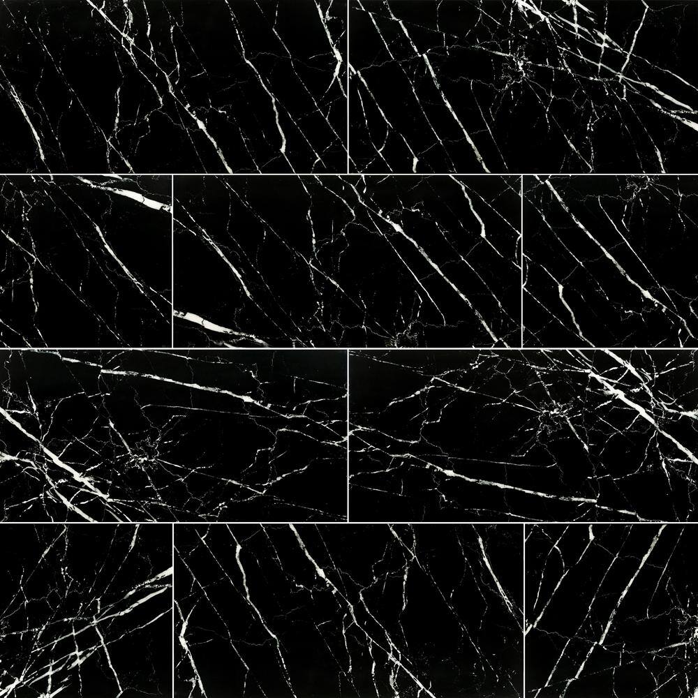 MSI Aashini Black 16 in. x 32 in. Polished Porcelain Floor and Wall Tile (14.20 sq. ft.Case) NHDAASBLA1632C