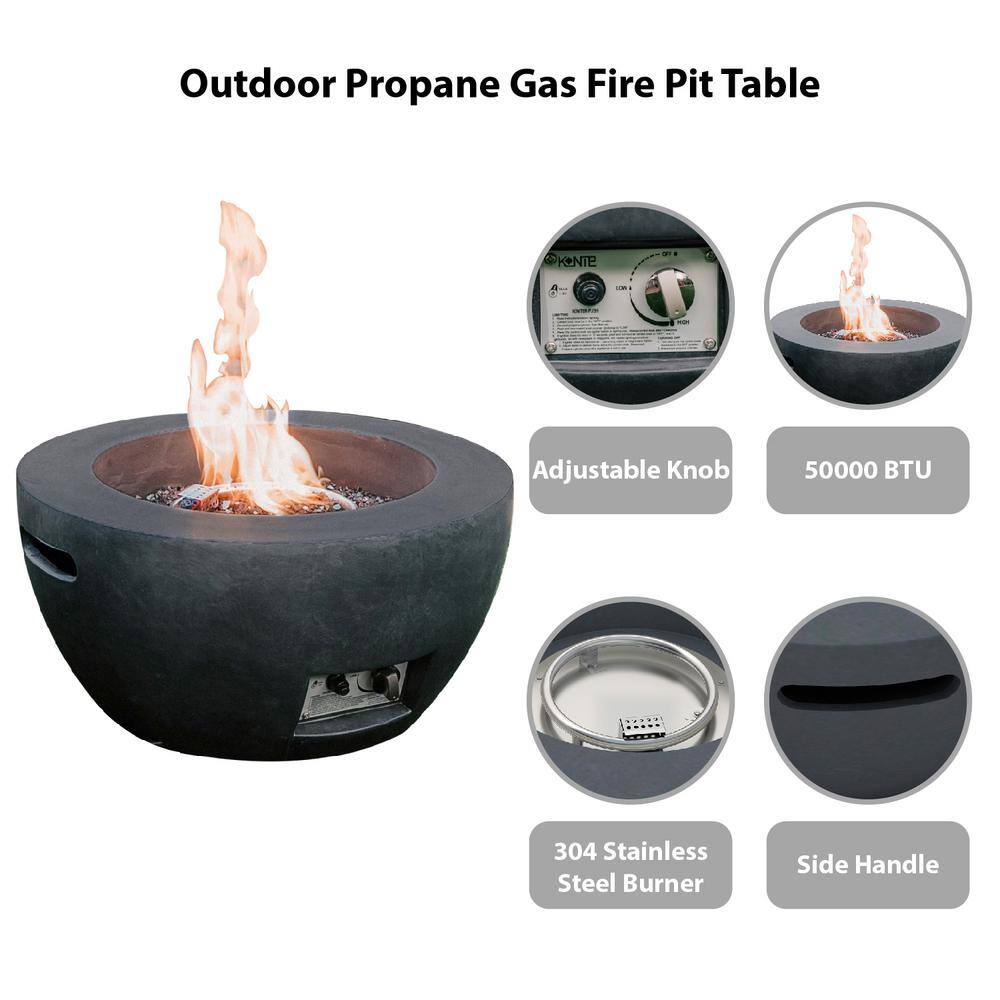 KANTE 25 in. W x 13.4 in. H Outdoor Round Concrete Metal Propane Gas Modern Smokeless Bowl Fire Pit Table in Charcoal RMFP-B01-60121