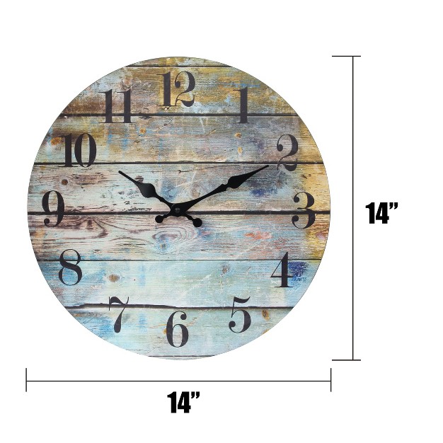 Round Rustic Wooden Wall Clock Blue Stonebriar Collection