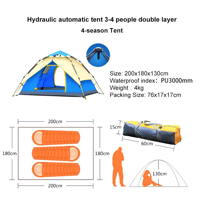 Wholesale Cheap 3 4 Person Waterproof Family Hiking Automatic Camping Tent