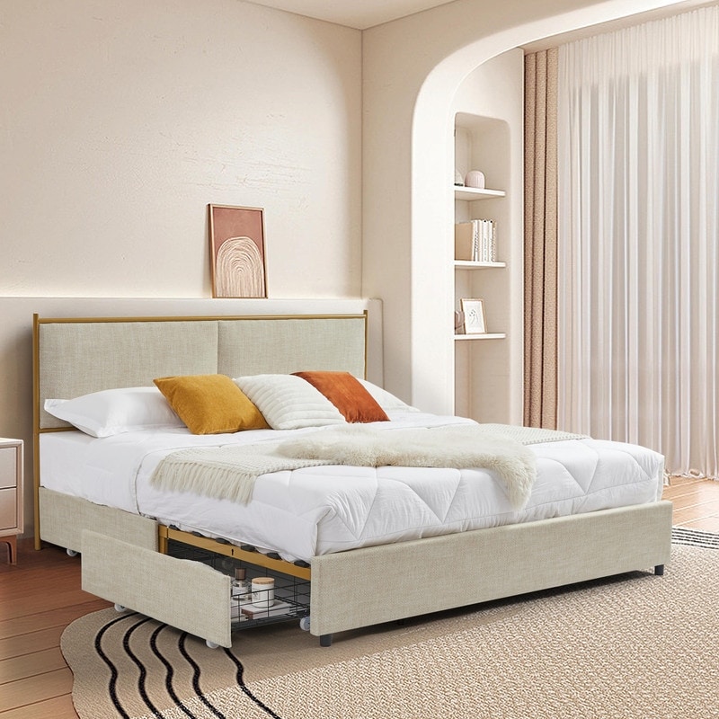 King Size Storage Bed with Classic Design and Four Drawers