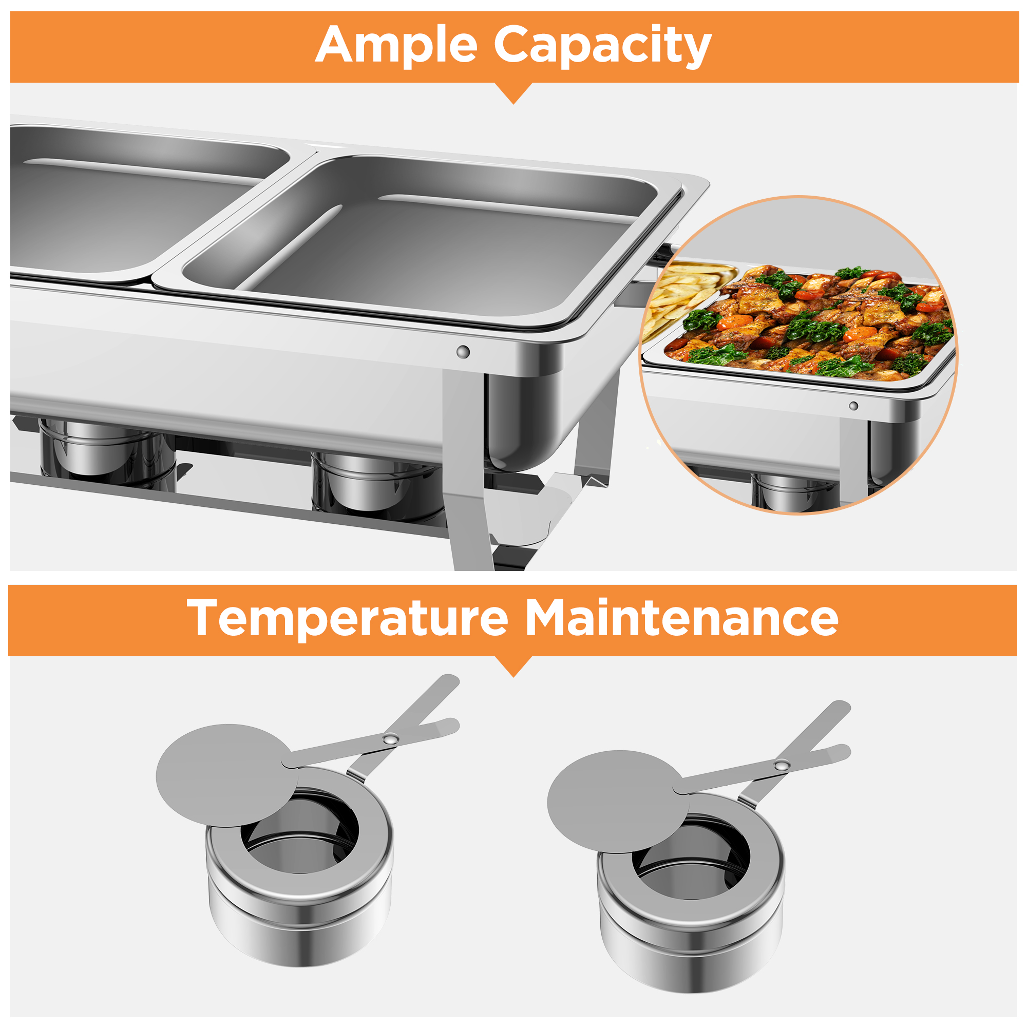 Famistar 6 Packs Buffet Chafer Set - Stainless Steel 4 Round Chafing Dish + 2 Rectangular Chafers Foldable Frame Full Size with 2 Half Size Pan - Buffet Catering Dinner Serving Buffer Warmer Set