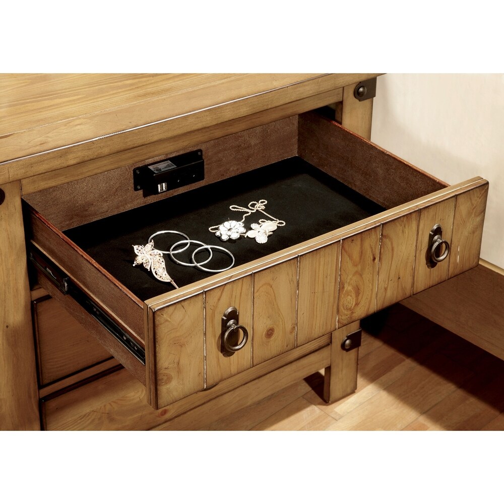 Sierren Country Brown Wood 3 Piece Panel Bedroom Set with USB Port by Furniture of America