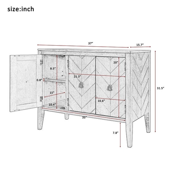 Wood Buffet with Adjustable Shelf，For Entryway，Living Room，Bedroom