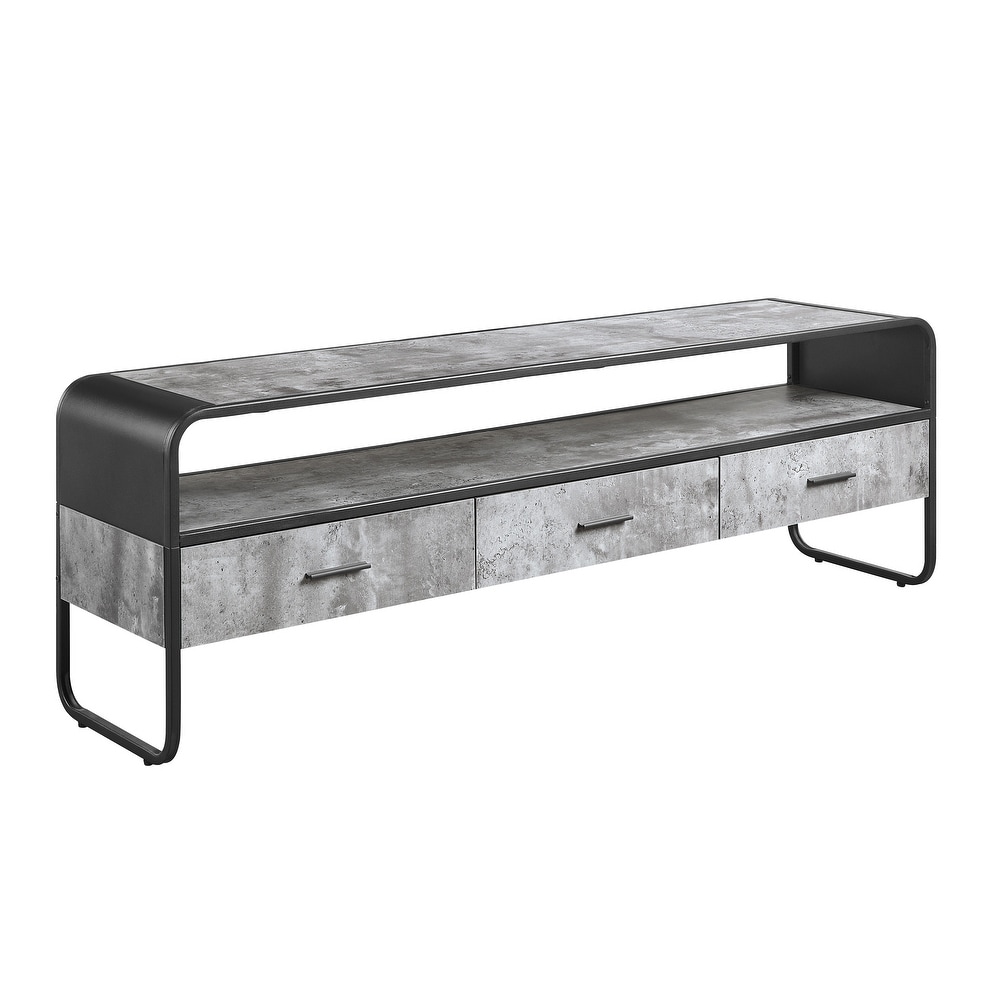 60 inch Sled Base TV Stand  Modern Metal Frame Media Console Table  Storage Cabinet with Drawers   Shelves  Concrete Gray Black