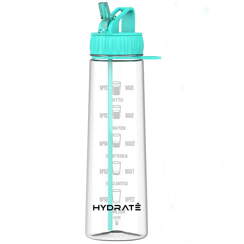 Motivational Water Bottle with Straw and Time Markings， BPA Free， Drop Proof Sports Bottle for Gym， Extra Strong Material