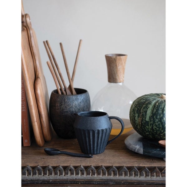 14 oz. Stoneware Pitcher， Reactive Glaze， Matte Black Finish (Each One Will Vary)