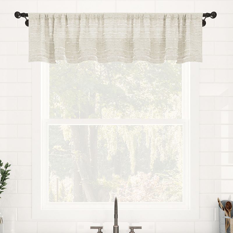 Clean Window Textured Slub Stripe Anti-Dust Linen Blend Sheer Cafe Curtain Valance