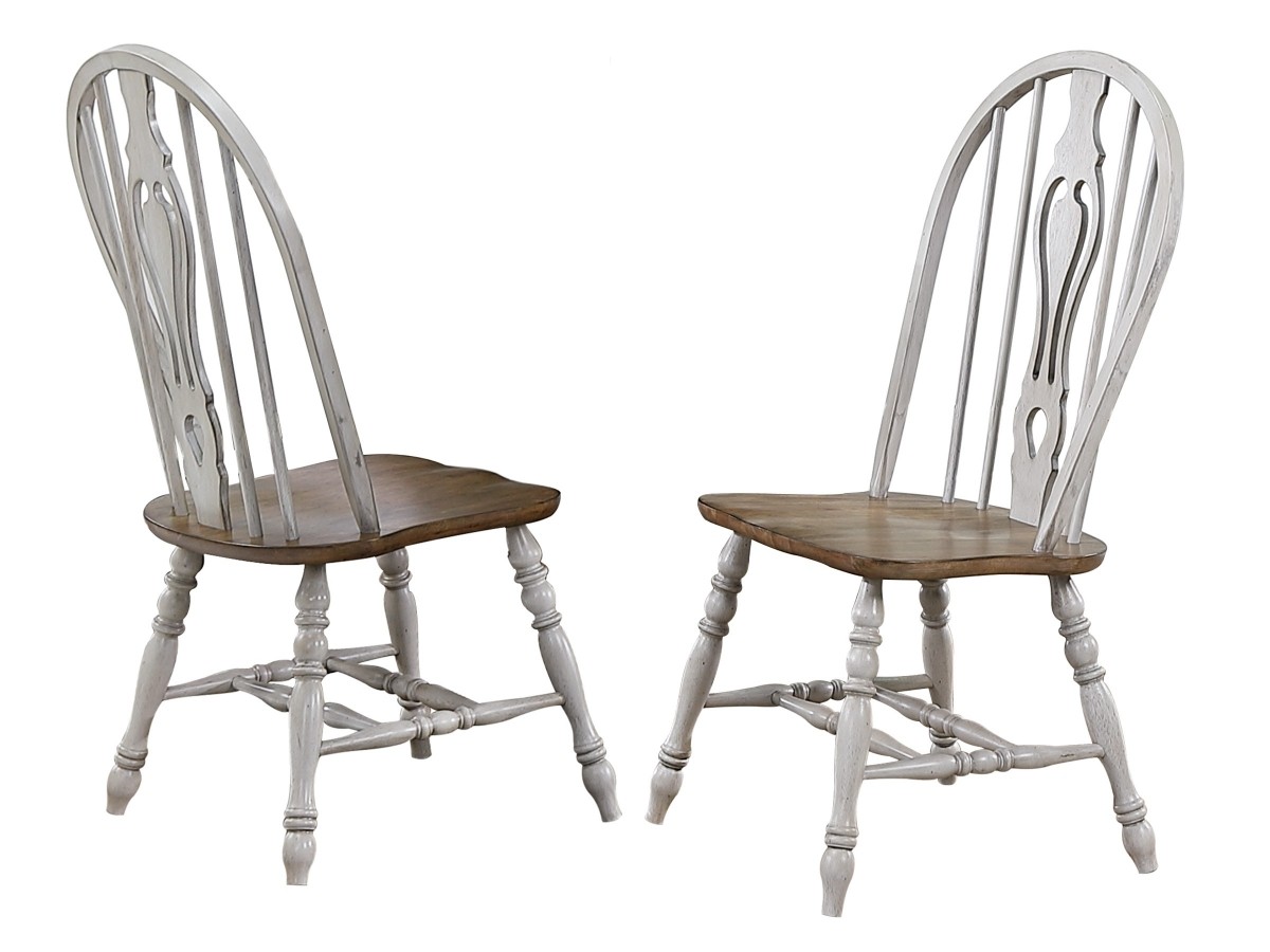 Sunset Trading Country Grove Distressed Light Gray And Medium Walnut Keyhole Dining Chair - Set of 2