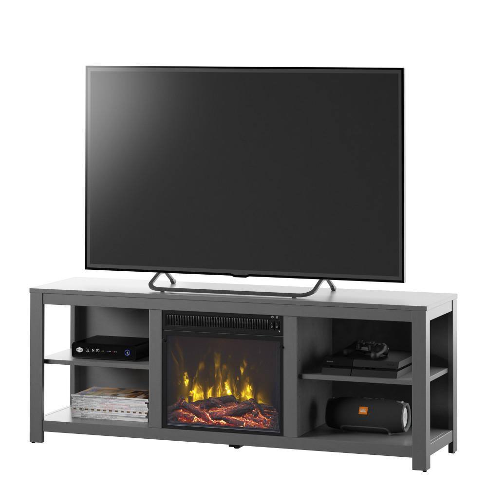 Twin Star Home 65 in. Freestanding Wooden Electric Fireplace TV Stand in Antique Gray 18MM6794-PG22S