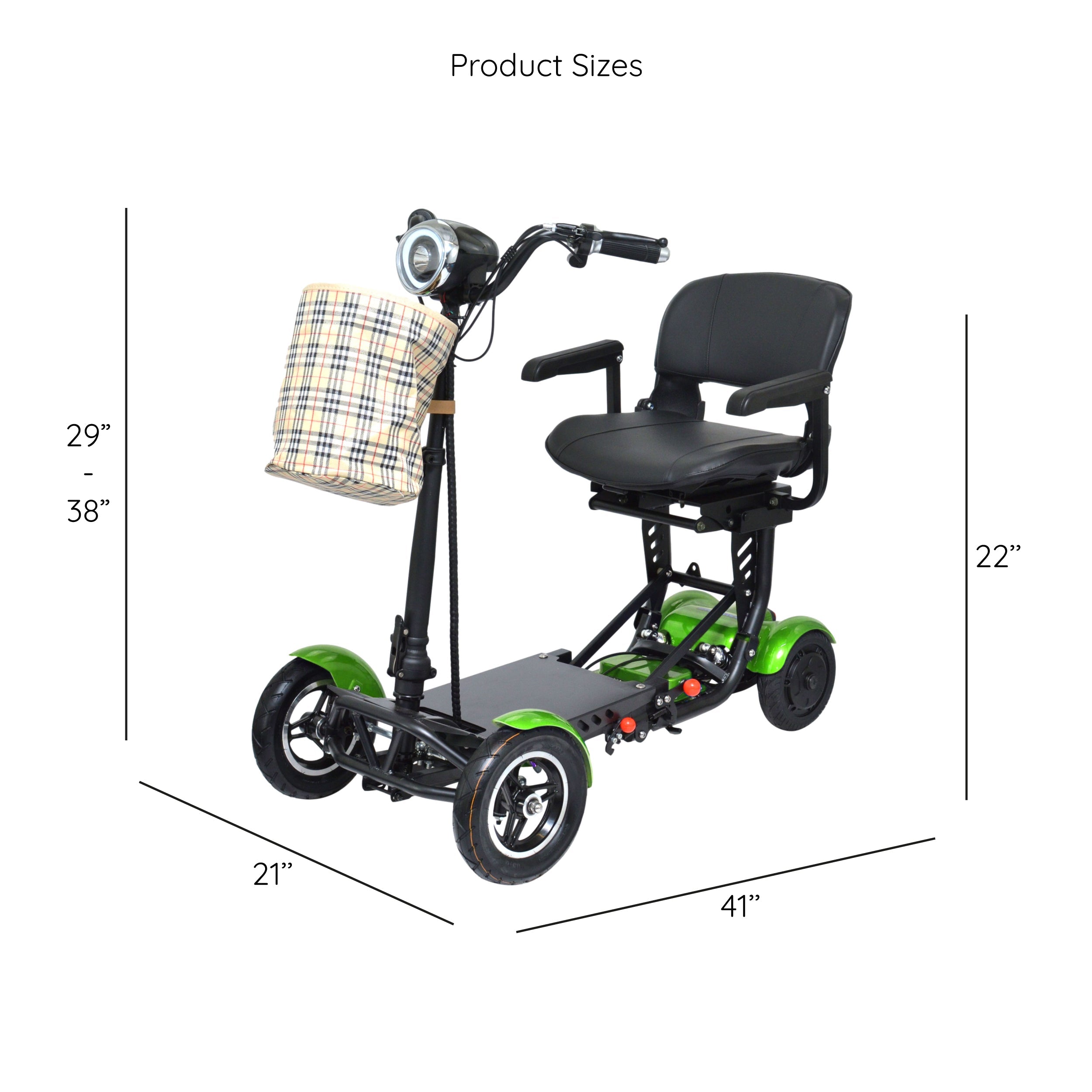 Special Design Green Portable Travel Scooter, LED Lights Extra Child Seat