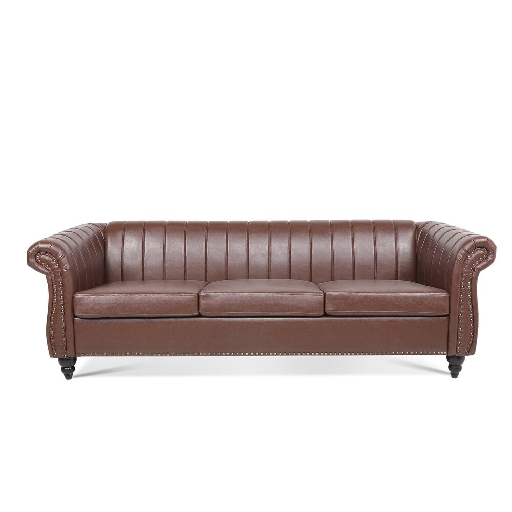 84'' PU Rolled Arm Chesterfield Three Seater Sofa