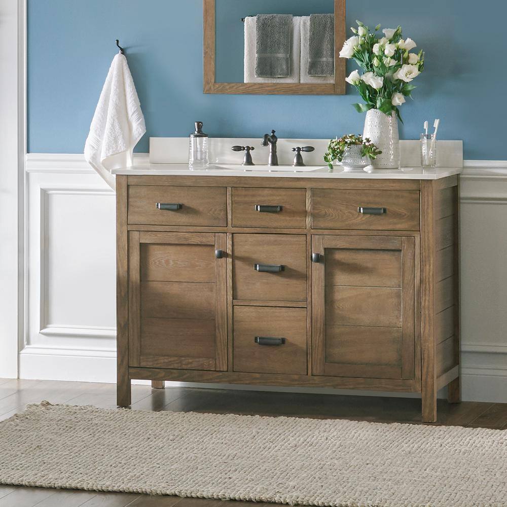 Home Decorators Collection Stanhope 49 in. Reclaimed Oak Single Vanity with Crystal White Engineered Stone Vanity Top and Undermount Sink SNOVT4922D