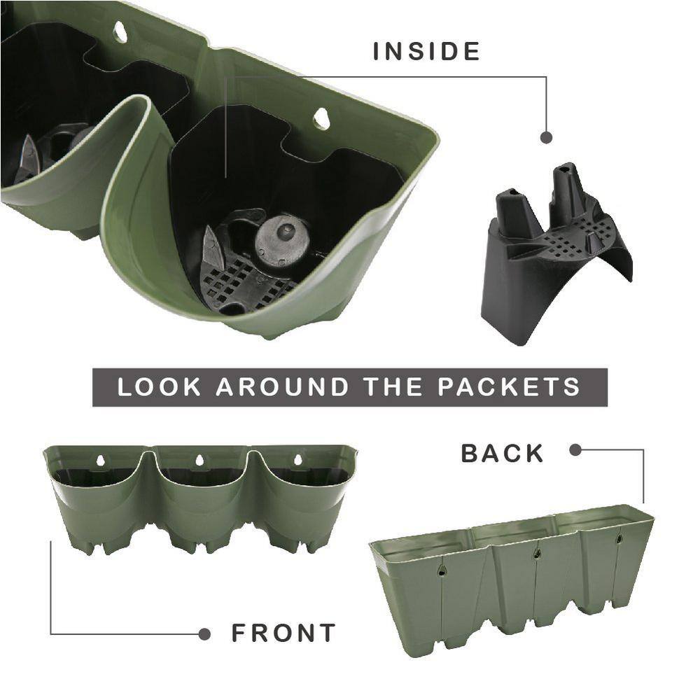 Worth Garden Olive Green Plastic 36-Pockets Self-Watering Vertical-Wall Garden Planters (12 Sets of 3) G707A00