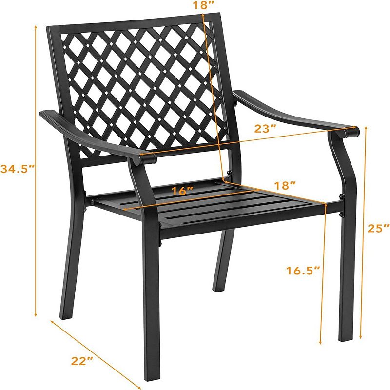 Set Of 2 Patio Dining Chairs With Curved Armrests And Reinforced Steel Frame