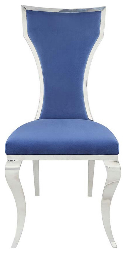 Acme Azriel Side Chair Set 2 Blue Velvet and Mirroed Silver Finish   Contemporary   Dining Chairs   by AMOC  Houzz