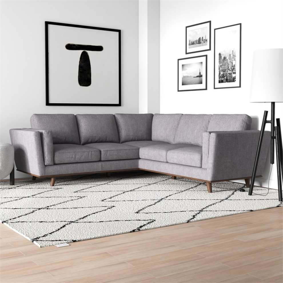 Pemberly Row Mid Century Modern Pillow Back Right Facing Sectional in Dark Gray   Midcentury   Sectional Sofas   by Homesquare  Houzz