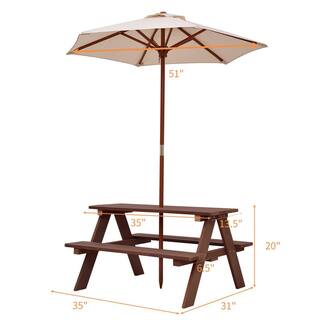 Alpulon Wooden Outdoor Kids Picnic Table with Umbrella and Bench ZMWV014-B