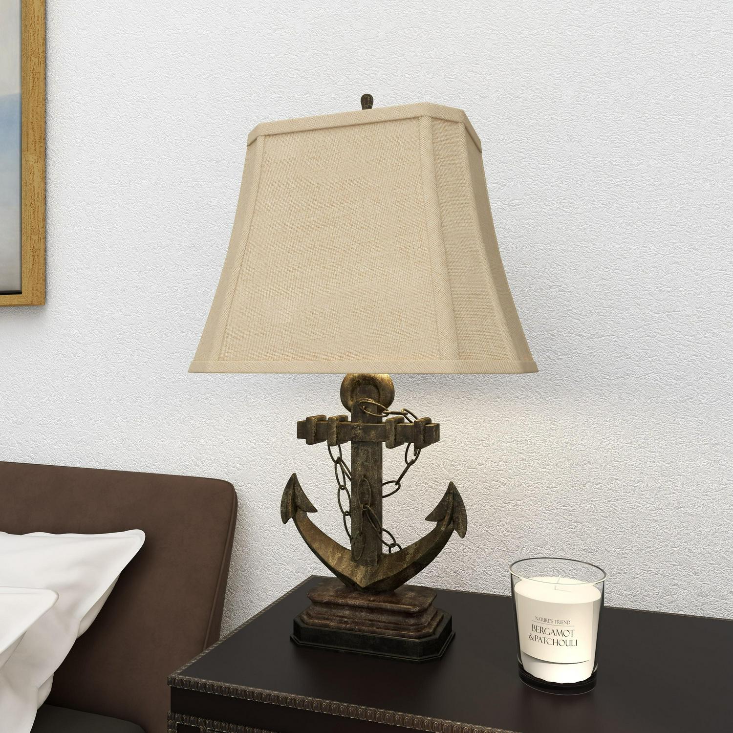 DecMode Brown Polystone Nautical Table Lamp 28 ， Set of 2